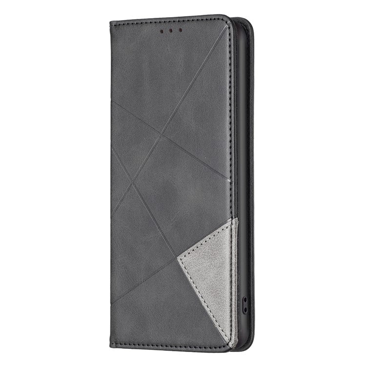For Samsung Galaxy S24 FE Case Card Slots Leather Phone Cover Rhombus Imprint - Black
