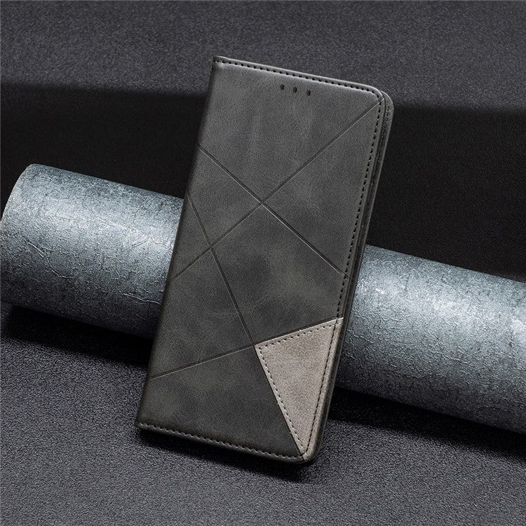 For Samsung Galaxy S24 FE Case Card Slots Leather Phone Cover Rhombus Imprint - Black