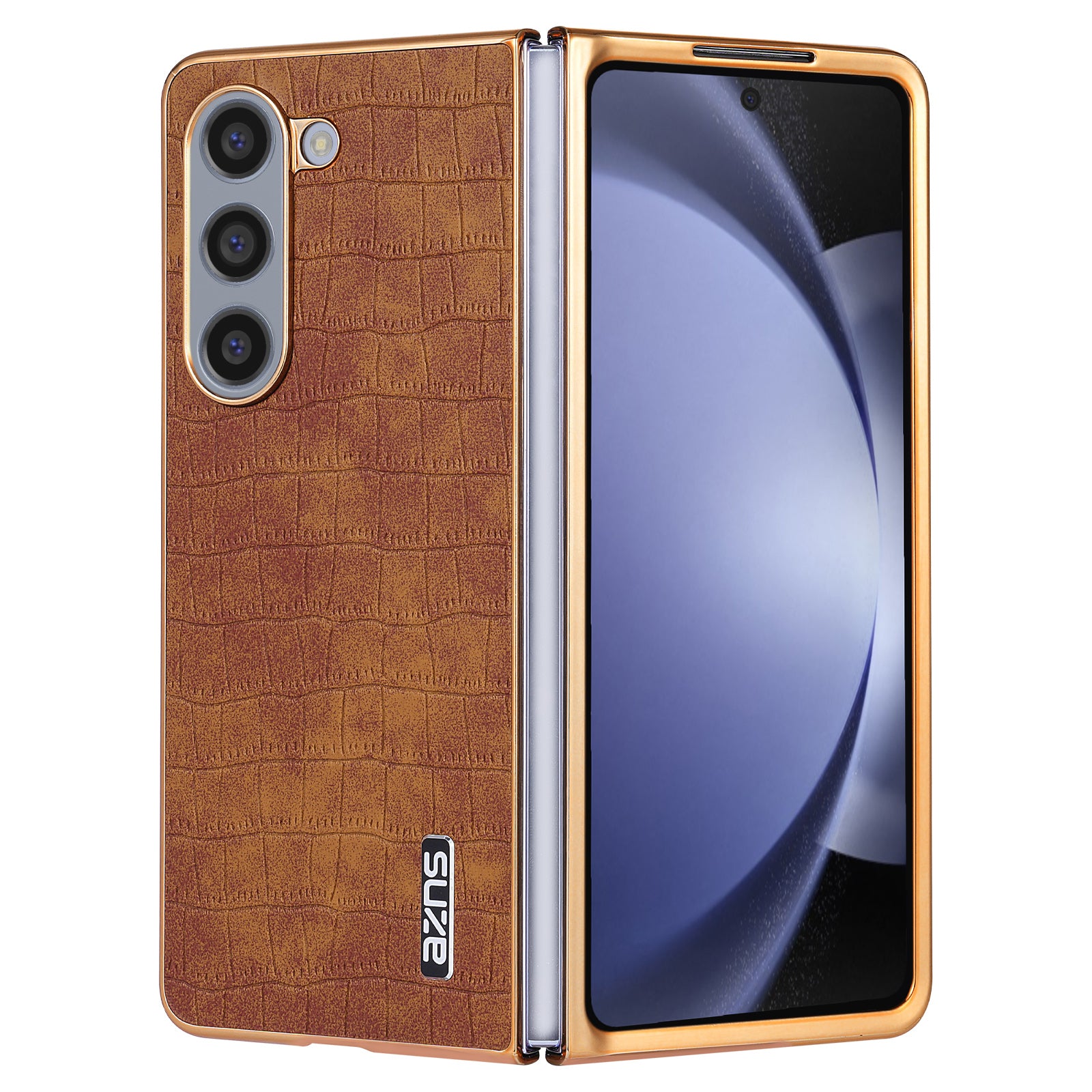 AZNS For Samsung Galaxy Z Fold6 5G Case Crocodile Texture PU Leather+PC Phone Cover - Brown