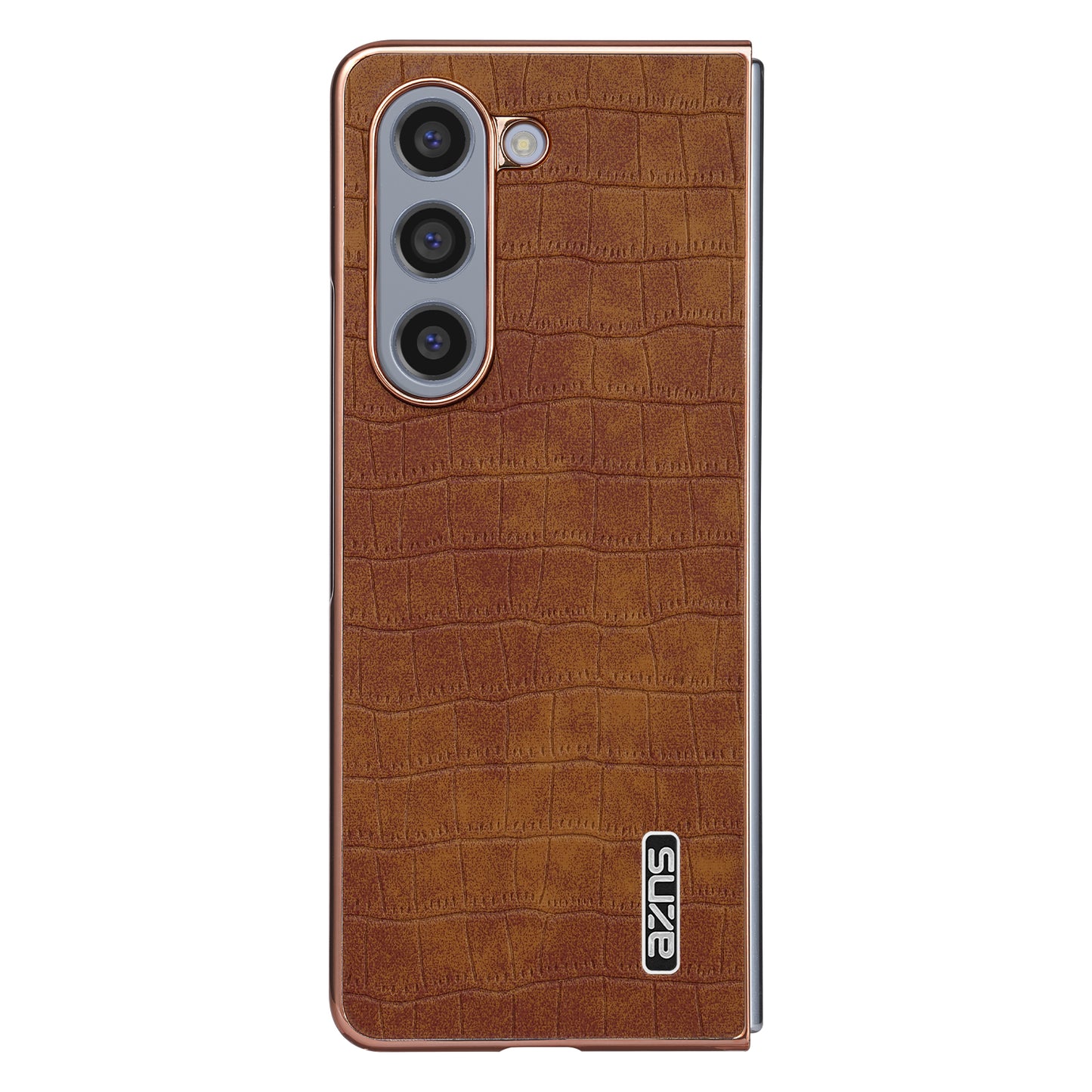AZNS For Samsung Galaxy Z Fold6 5G Case Crocodile Texture PU Leather+PC Phone Cover - Brown