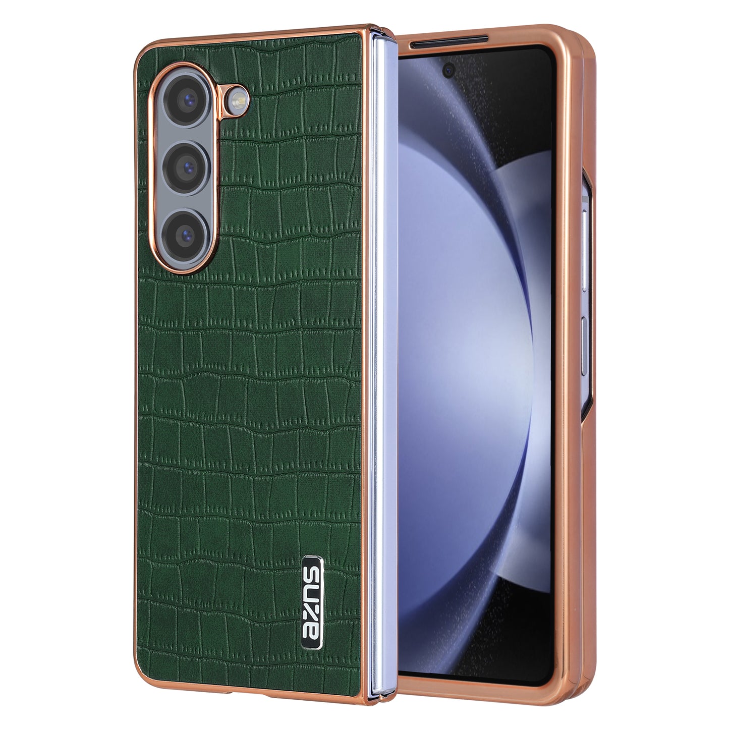 AZNS For Samsung Galaxy Z Fold6 5G Case Crocodile Texture PU Leather+PC Phone Cover - Green