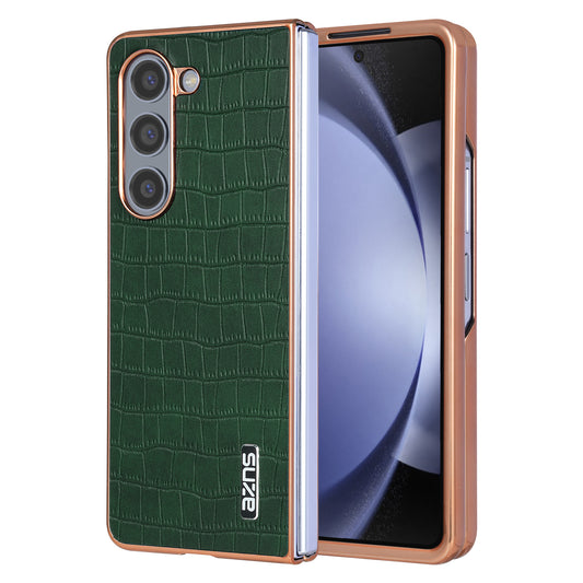 AZNS For Samsung Galaxy Z Fold6 5G Case Crocodile Texture PU Leather+PC Phone Cover - Green