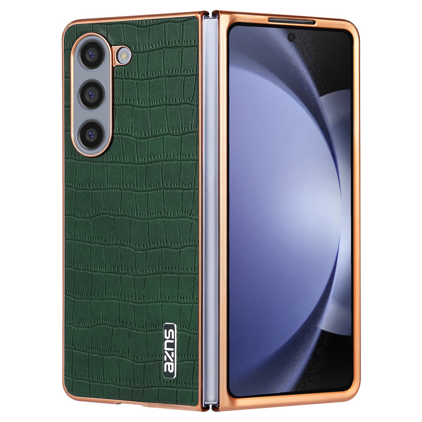AZNS For Samsung Galaxy Z Fold6 5G Case Crocodile Texture PU Leather+PC Phone Cover - Green