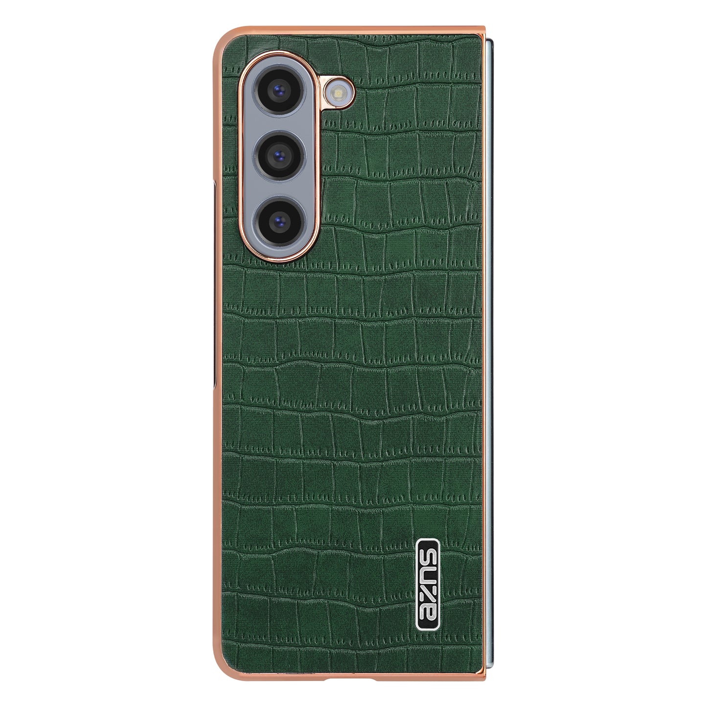 AZNS For Samsung Galaxy Z Fold6 5G Case Crocodile Texture PU Leather+PC Phone Cover - Green