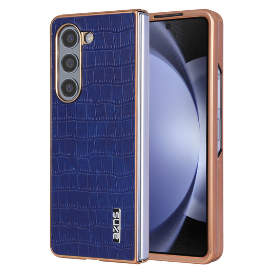 AZNS For Samsung Galaxy Z Fold6 5G Case Crocodile Texture PU Leather+PC Phone Cover - Blue