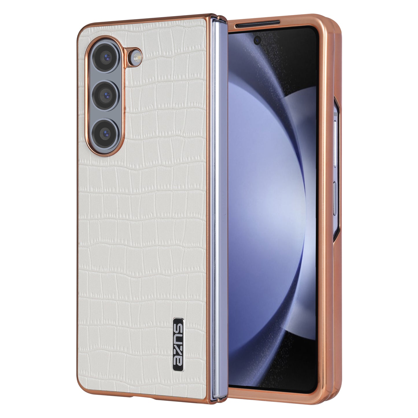 AZNS For Samsung Galaxy Z Fold6 5G Case Crocodile Texture PU Leather+PC Phone Cover - White