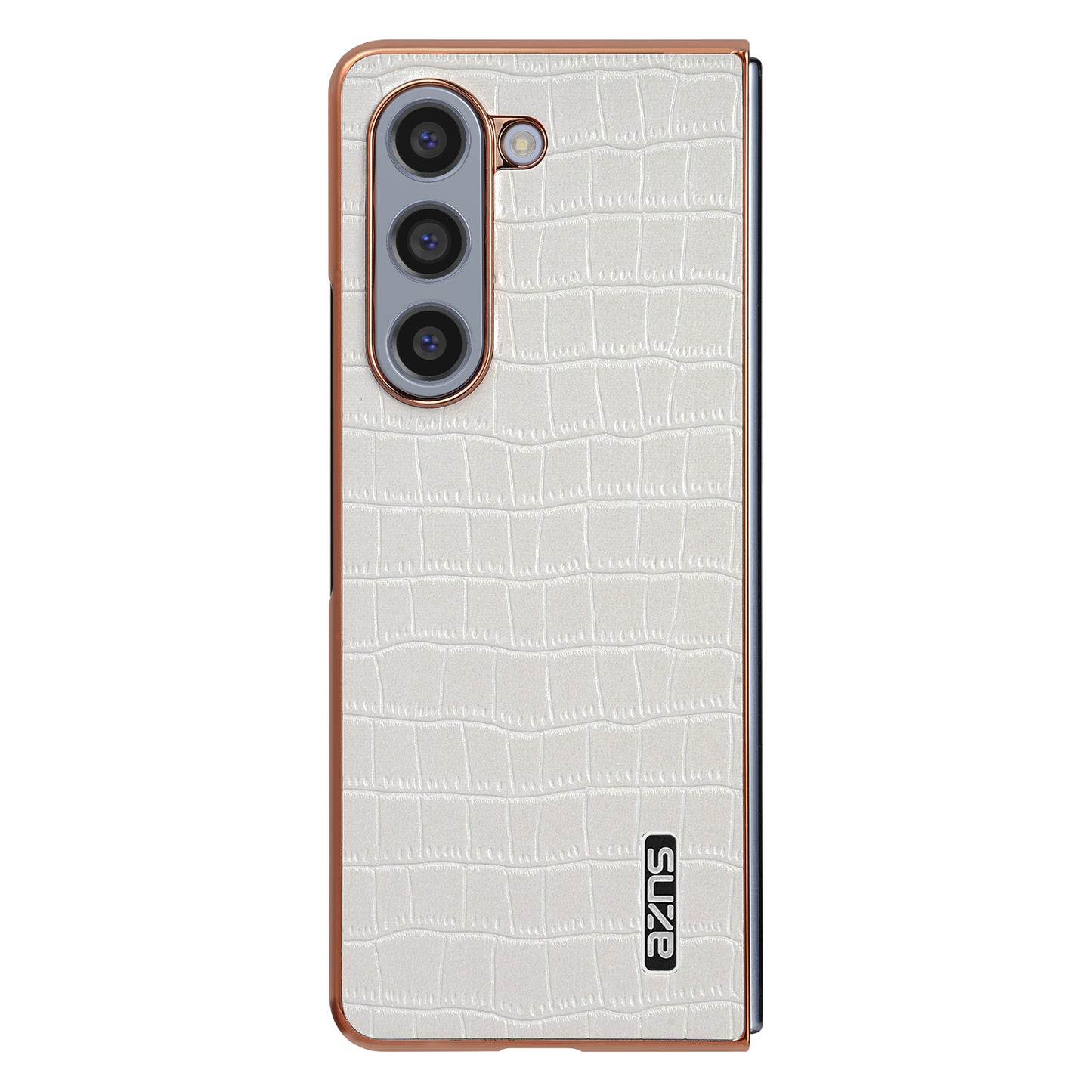 AZNS For Samsung Galaxy Z Fold6 5G Case Crocodile Texture PU Leather+PC Phone Cover - White