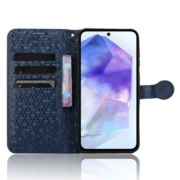 For Samsung Galaxy F55 5G  /  M55 5G  /  C55 5G	 Case Dot Pattern PU Leather Folio Flip Wallet Phone Cover - Dark Blue