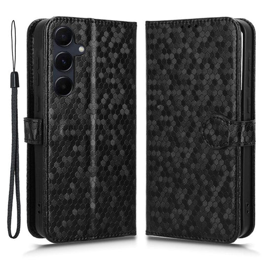 For Samsung Galaxy F55 5G  /  M55 5G  /  C55 5G	 Case Dot Pattern PU Leather Folio Flip Wallet Phone Cover - Black