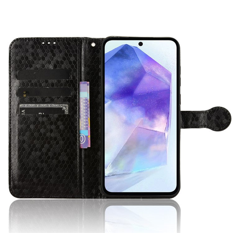 For Samsung Galaxy F55 5G  /  M55 5G  /  C55 5G	 Case Dot Pattern PU Leather Folio Flip Wallet Phone Cover - Black