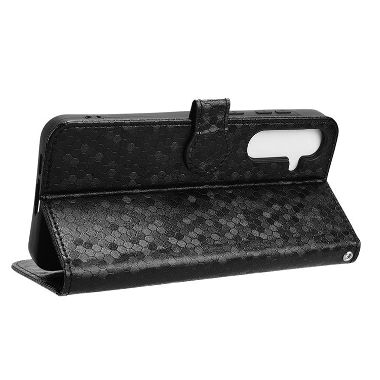 For Samsung Galaxy F55 5G  /  M55 5G  /  C55 5G	 Case Dot Pattern PU Leather Folio Flip Wallet Phone Cover - Black