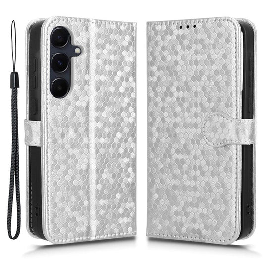 For Samsung Galaxy F55 5G  /  M55 5G  /  C55 5G	 Case Dot Pattern PU Leather Folio Flip Wallet Phone Cover - Silver