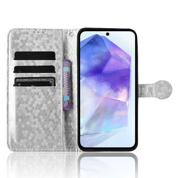 For Samsung Galaxy F55 5G  /  M55 5G  /  C55 5G	 Case Dot Pattern PU Leather Folio Flip Wallet Phone Cover - Silver