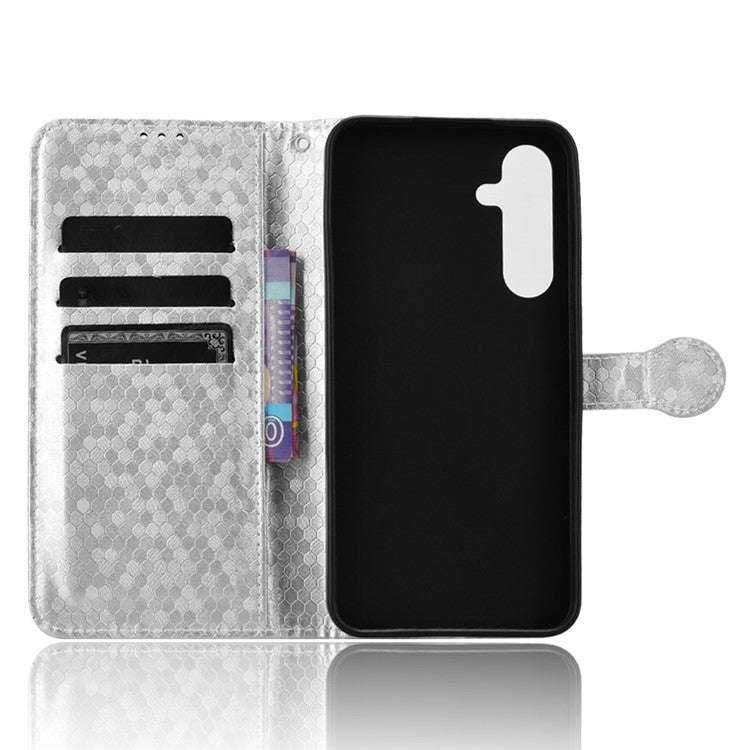 For Samsung Galaxy F55 5G  /  M55 5G  /  C55 5G	 Case Dot Pattern PU Leather Folio Flip Wallet Phone Cover - Silver