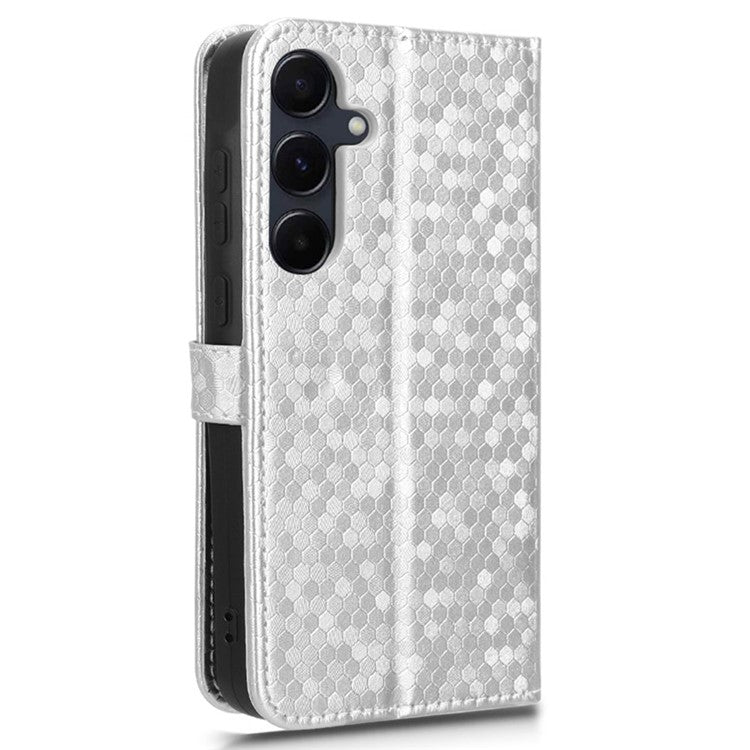 For Samsung Galaxy F55 5G  /  M55 5G  /  C55 5G	 Case Dot Pattern PU Leather Folio Flip Wallet Phone Cover - Silver