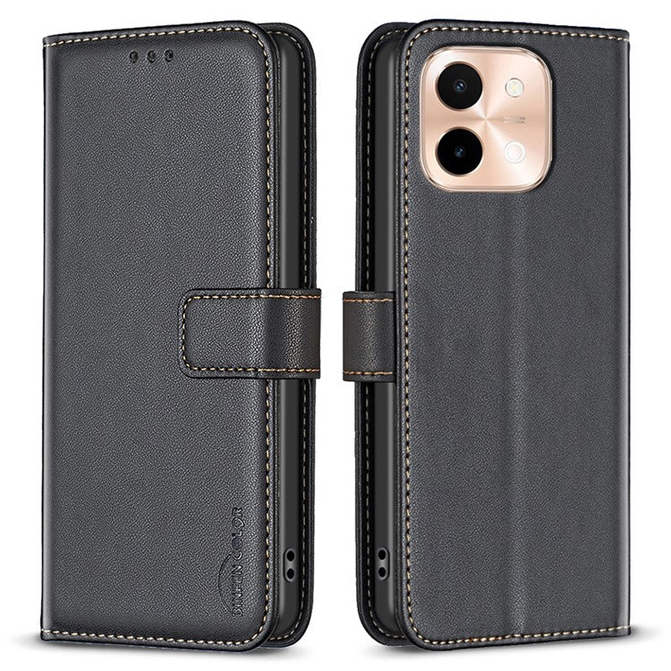BINFEN COLOR BF17 For vivo Y28 4G Case Wallet PU Leather Phone Cover with Stand - Black