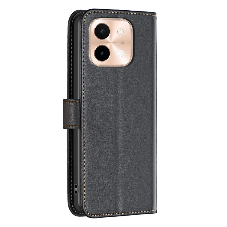 BINFEN COLOR BF17 For vivo Y28 4G Case Wallet PU Leather Phone Cover with Stand - Black