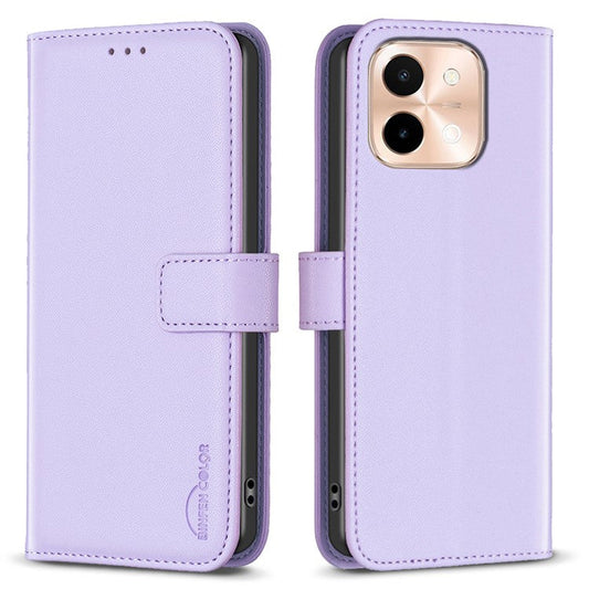 BINFEN COLOR BF17 For vivo Y28 4G Case Wallet PU Leather Phone Cover with Stand - Purple
