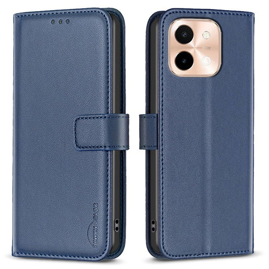 BINFEN COLOR BF17 For vivo Y28 4G Case Wallet PU Leather Phone Cover with Stand - Blue