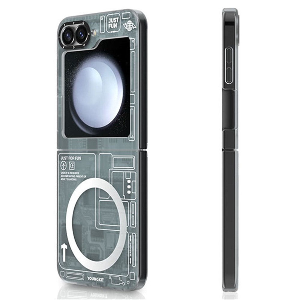YOUNGKIT Technology Series for Samsung Galaxy Z Flip7 FE 5G / Z Flip6 5G Magnetic Case Hard PC IMD Phone Cover - Technology Black