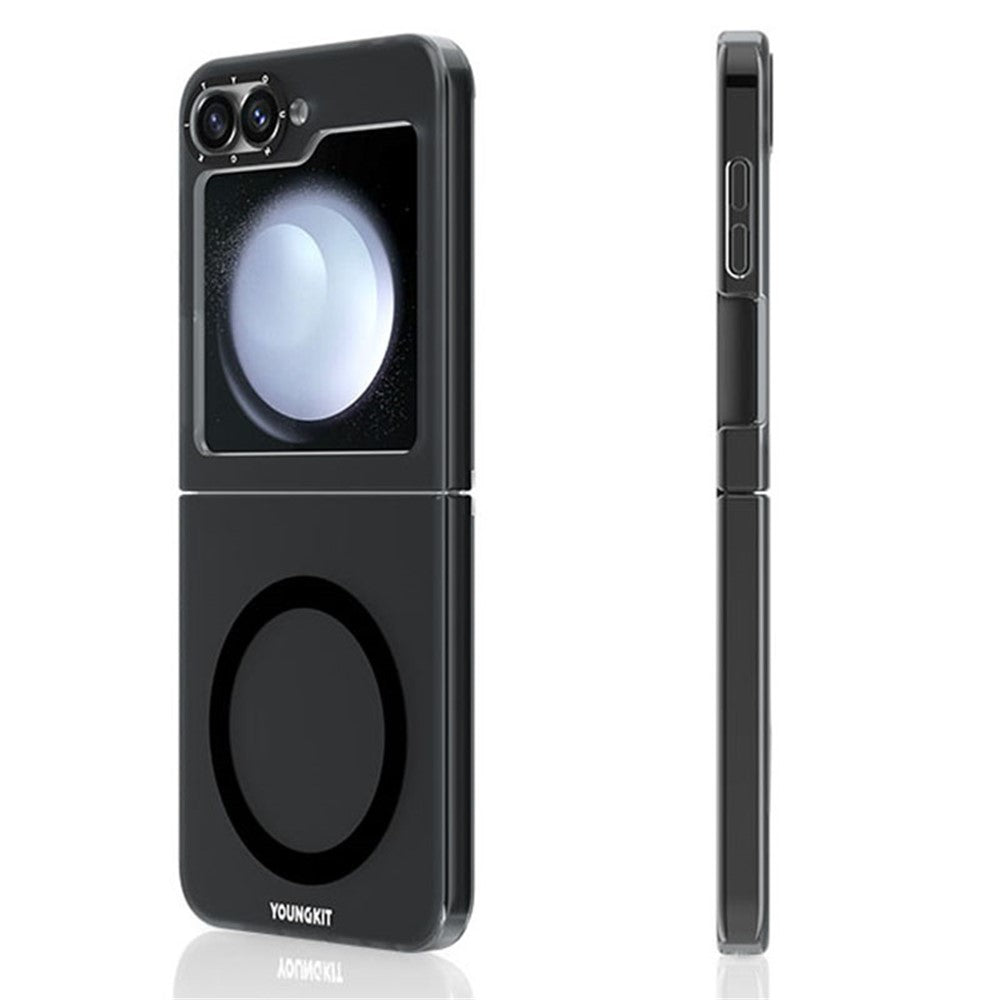 YOUNGKIT For Samsung Galaxy Z Flip7 FE 5G / Z Flip6 5G Magnetic Case PET+TPU Phone Cover Anti-Fingerprint - Transparent Black