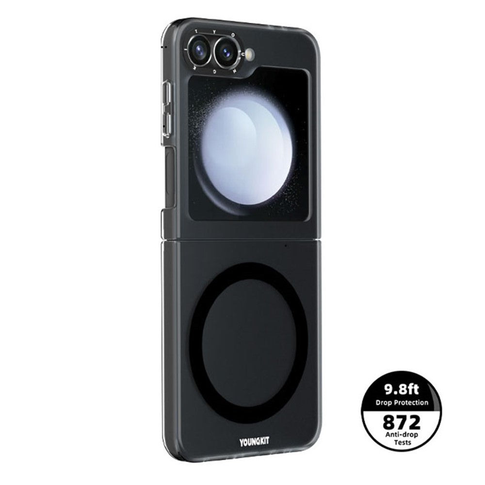 YOUNGKIT For Samsung Galaxy Z Flip7 FE 5G / Z Flip6 5G Magnetic Case PET+TPU Phone Cover Anti-Fingerprint - Transparent Black