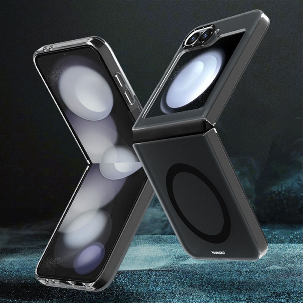 YOUNGKIT For Samsung Galaxy Z Flip7 FE 5G / Z Flip6 5G Magnetic Case PET+TPU Phone Cover Anti-Fingerprint - Transparent Black