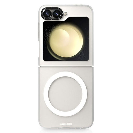YOUNGKIT For Samsung Galaxy Z Flip7 FE 5G / Z Flip6 5G Magnetic Case PET+TPU Phone Cover Anti-fingerprint - White