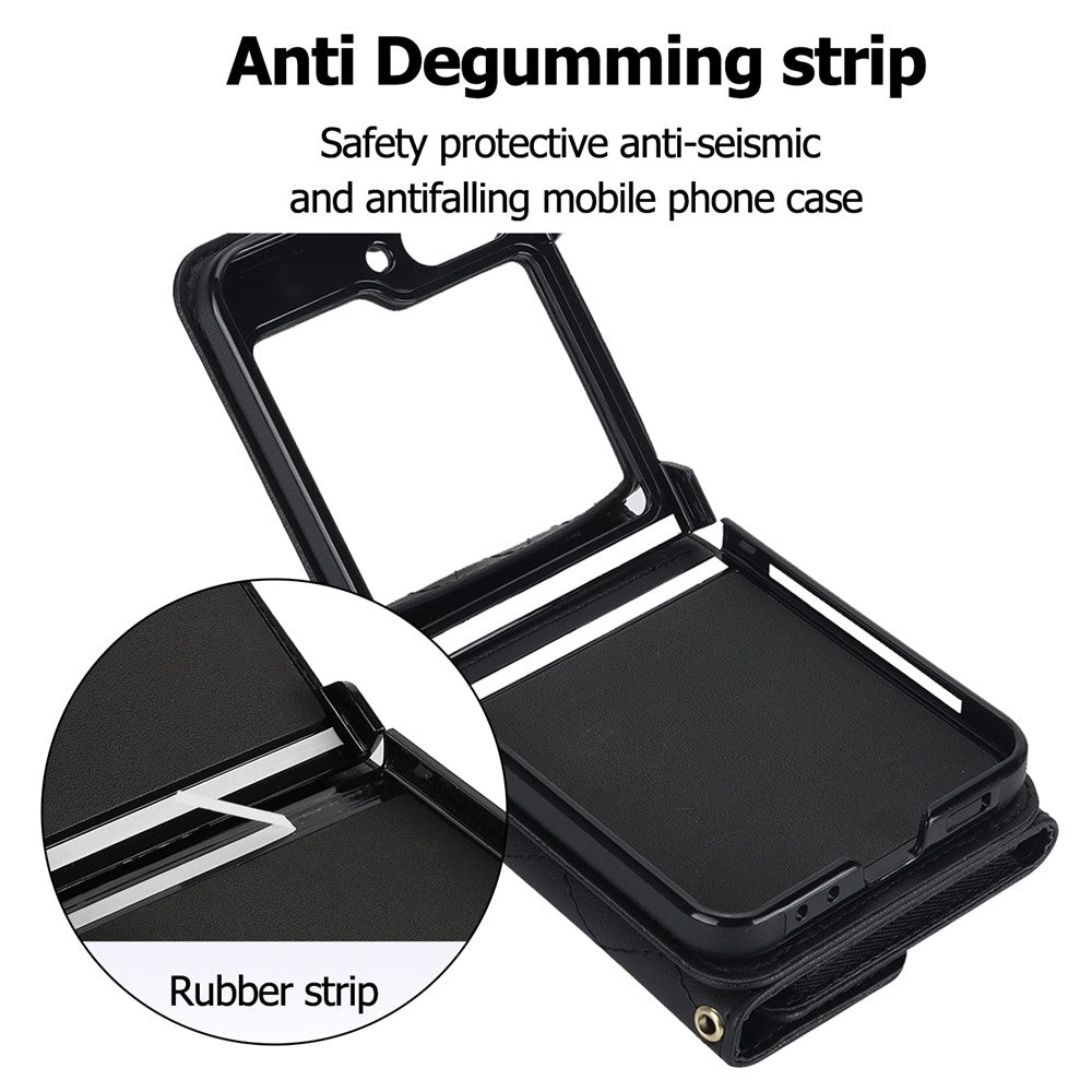 ZD 03 for Samsung Galaxy Z Flip7 FE 5G / Z Flip6 5G Case Bag Design PU Leather Crossbody Phone Cover RFID Blocking - Black