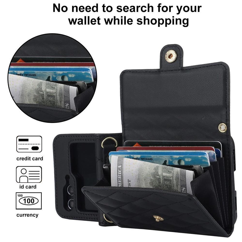 ZD 03 for Samsung Galaxy Z Flip7 FE 5G / Z Flip6 5G Case Bag Design PU Leather Crossbody Phone Cover RFID Blocking - Black