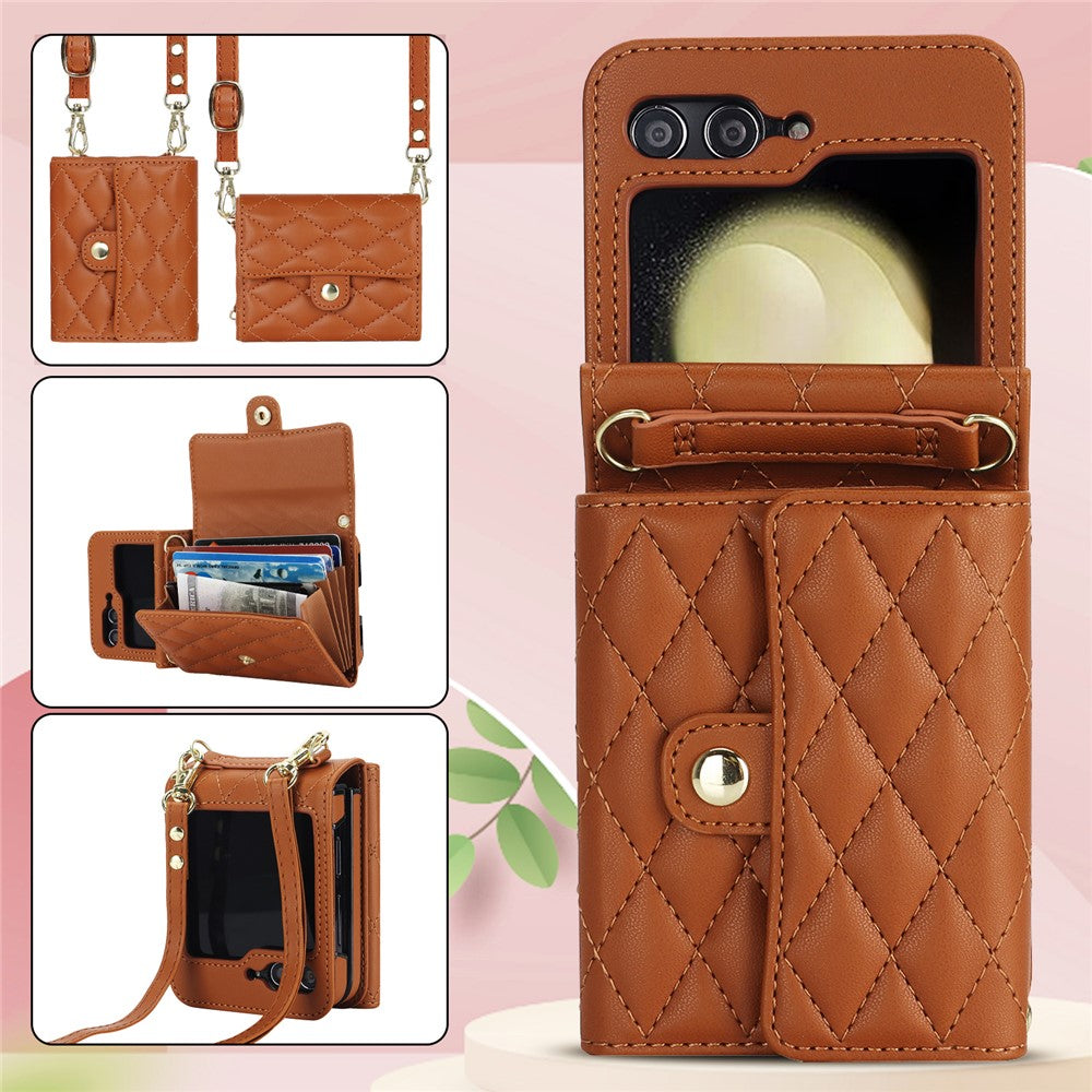 ZD 03 for Samsung Galaxy Z Flip7 FE 5G / Z Flip6 5G Case Bag Design PU Leather Crossbody Phone Cover RFID Blocking - Brown
