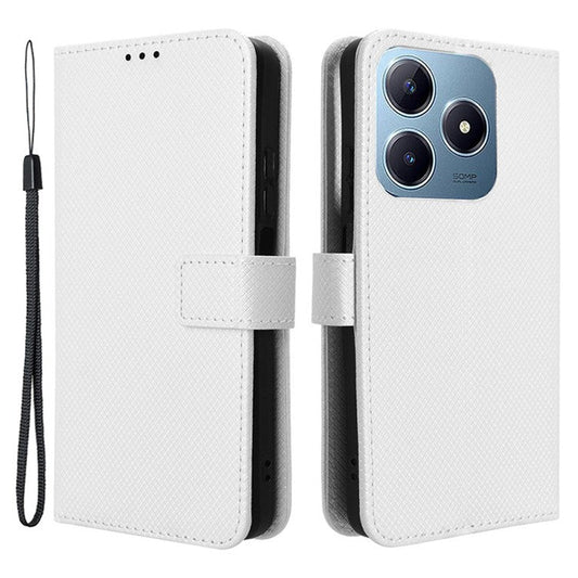 For Realme C63 4G / C61 4G / Narzo N63 4G Case Leather Phone Cover Diamond Texture - White