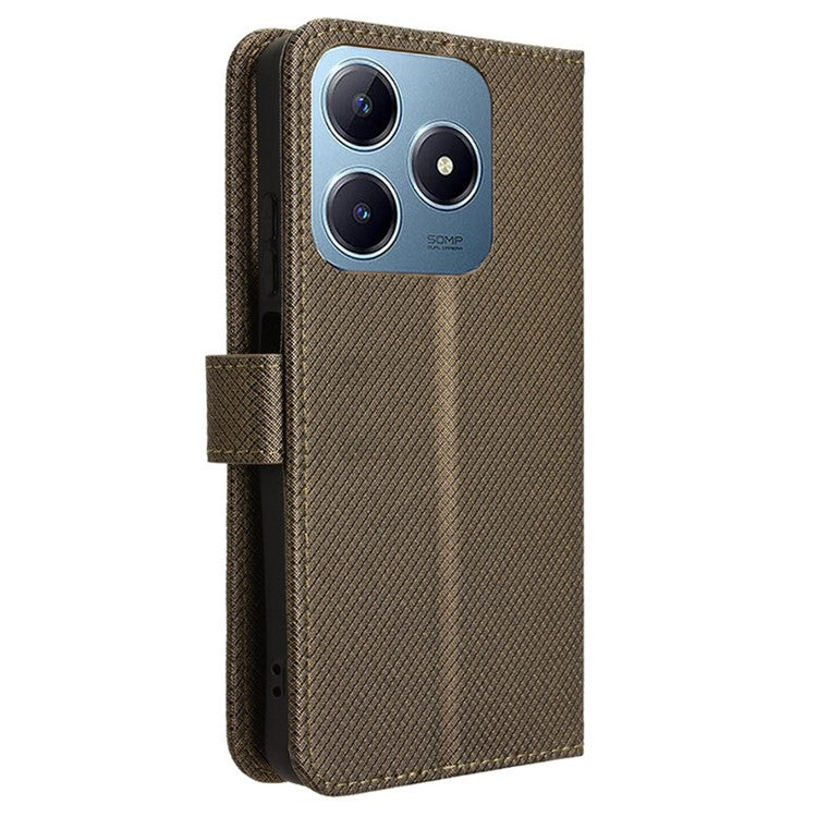 For Realme C63 4G / C61 4G / Narzo N63 4G Case Leather Phone Cover Diamond Texture - Brown
