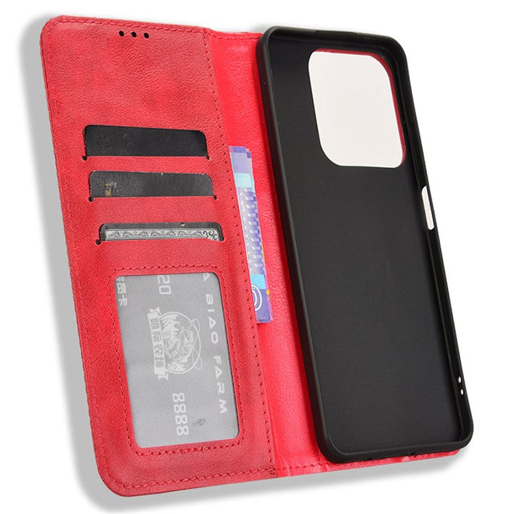 For Realme C63 4G / C61 4G / Narzo N63 4G Case PU Leather Retro Magnetic Shockproof Phone Cover - Red