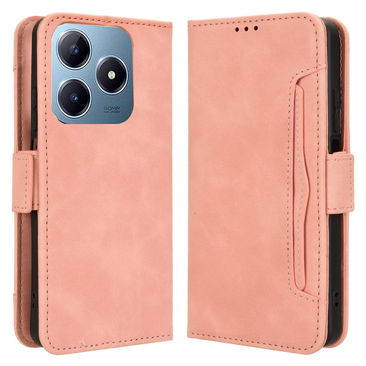 For Realme C63 4G / C61 4G / Narzo N63 4G Case Folio Stand Leather Phone Cover with Multiple Card Slots - Pink