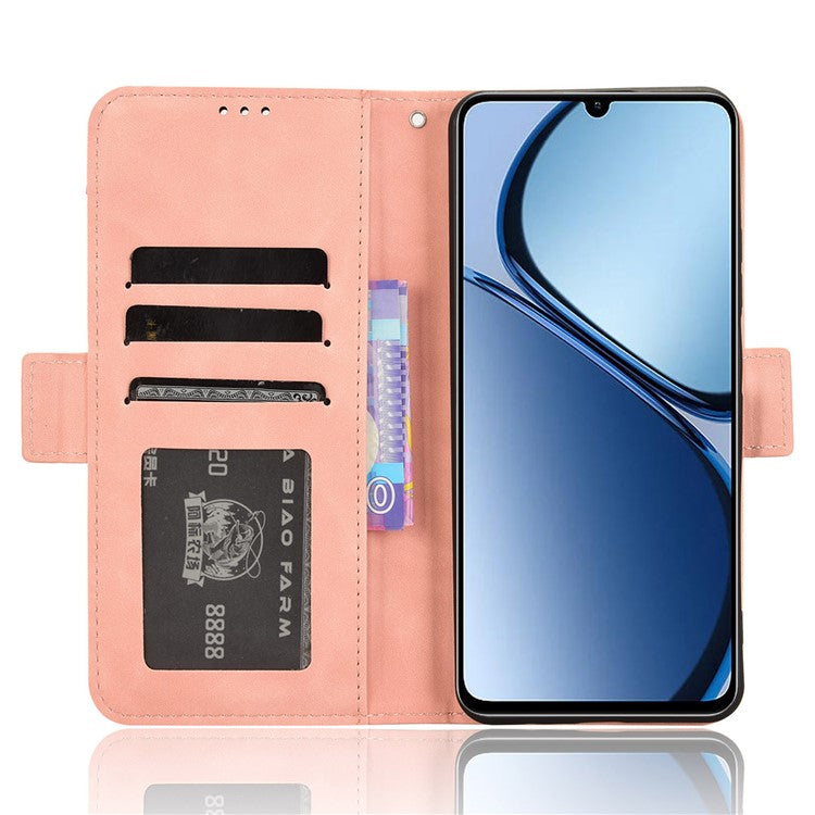 For Realme C63 4G / C61 4G / Narzo N63 4G Case Folio Stand Leather Phone Cover with Multiple Card Slots - Pink