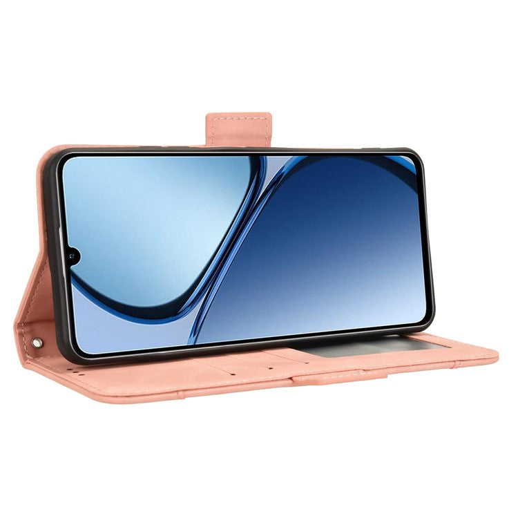 For Realme C63 4G / C61 4G / Narzo N63 4G Case Folio Stand Leather Phone Cover with Multiple Card Slots - Pink