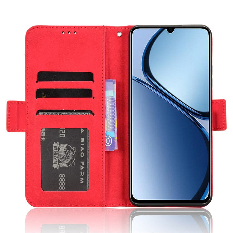 For Realme C63 4G / C61 4G / Narzo N63 4G Case Folio Stand Leather Phone Cover with Multiple Card Slots - Red