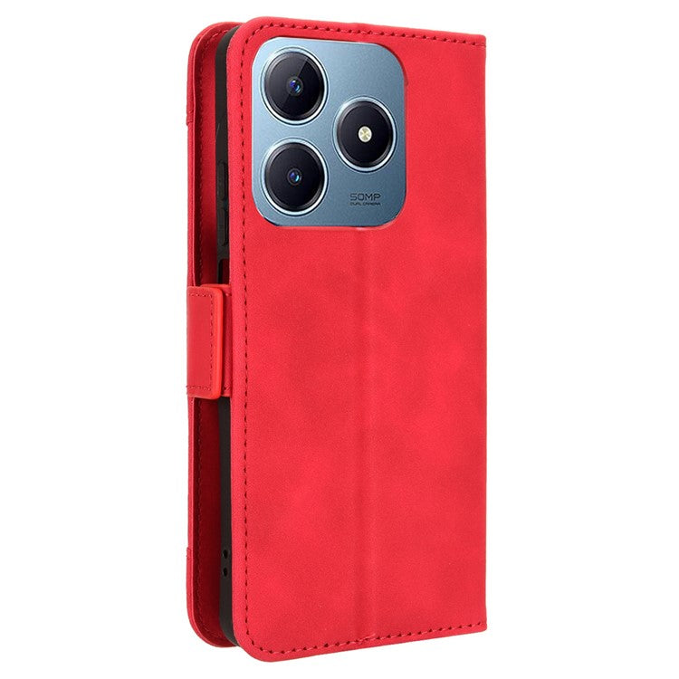 For Realme C63 4G / C61 4G / Narzo N63 4G Case Folio Stand Leather Phone Cover with Multiple Card Slots - Red