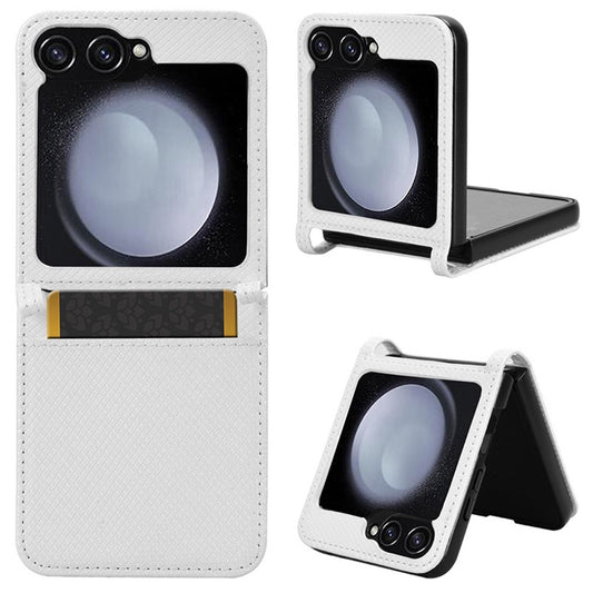 For Samsung Galaxy Z Flip7 FE 5G / Z Flip6 5G Case Leather Phone Cover with Card Slot - White