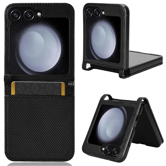 For Samsung Galaxy Z Flip7 FE 5G / Z Flip6 5G Case Leather Phone Cover with Card Slot - Black