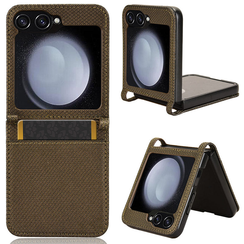 For Samsung Galaxy Z Flip6 5G Case Leather Phone Cover with Card Slot - Brown
