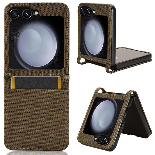For Samsung Galaxy Z Flip6 5G Case Leather Phone Cover with Card Slot - Brown