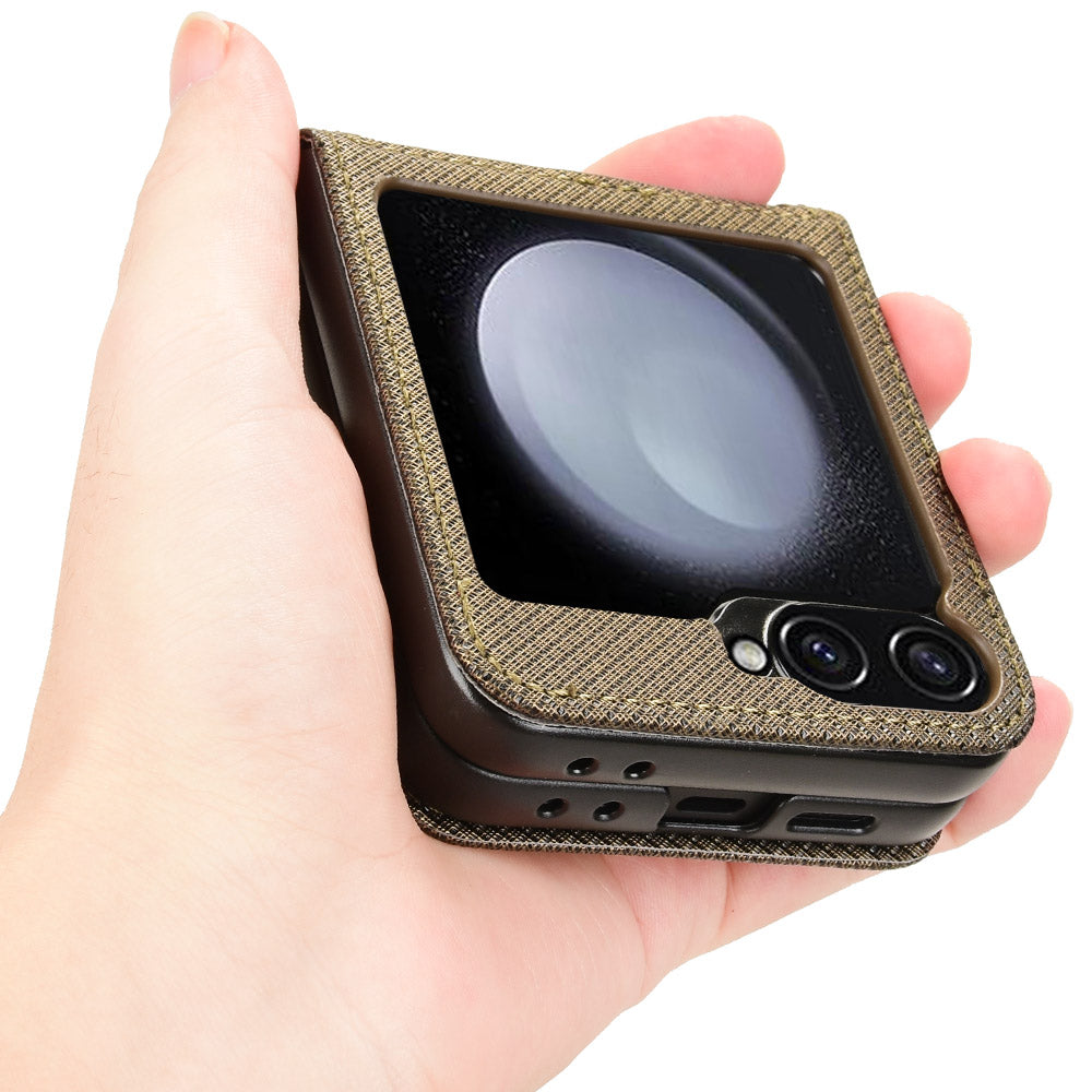 For Samsung Galaxy Z Flip6 5G Case Leather Phone Cover with Card Slot - Brown