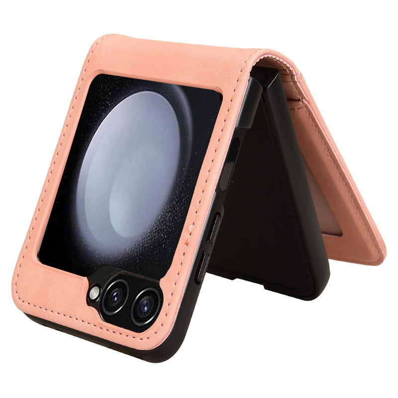 For Samsung Galaxy Z Flip6 5G PU Leather+PC Phone Case Separable Design Card Slot Skin-Touch Cover - Pink