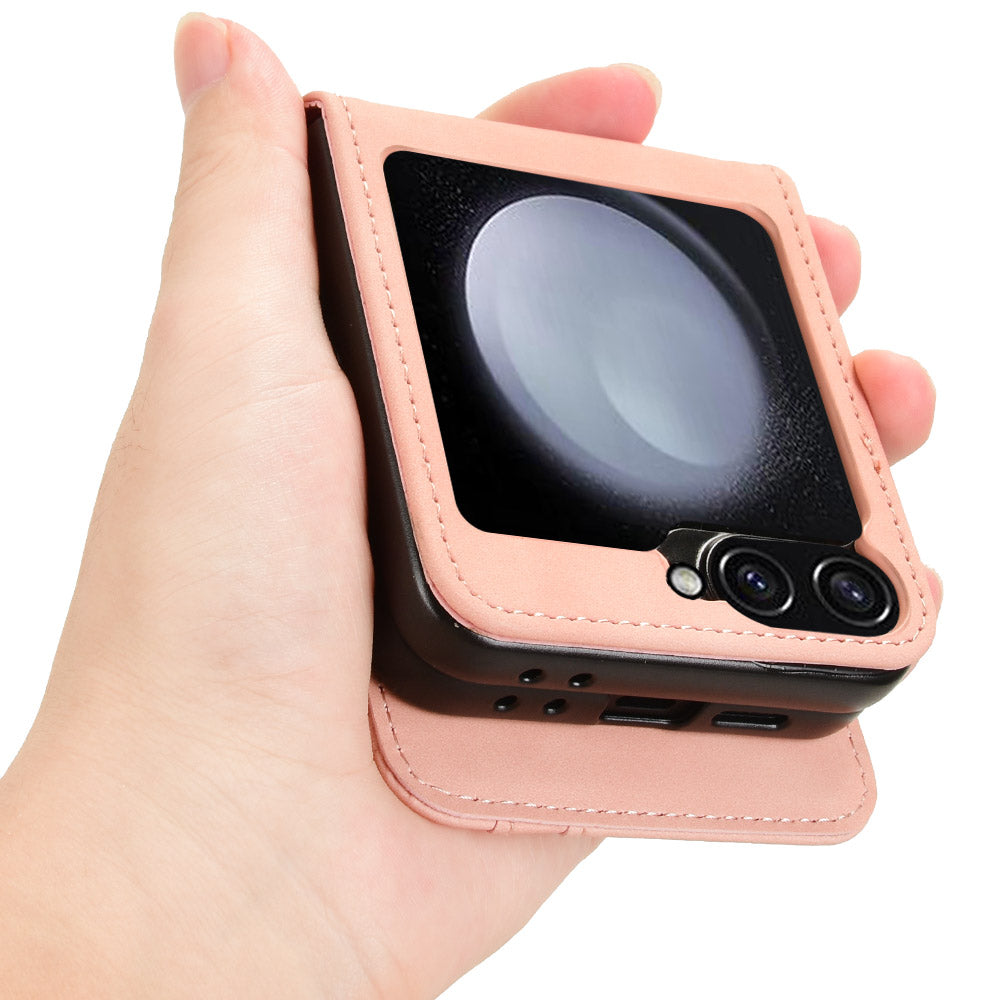 For Samsung Galaxy Z Flip6 5G PU Leather+PC Phone Case Separable Design Card Slot Skin-Touch Cover - Pink