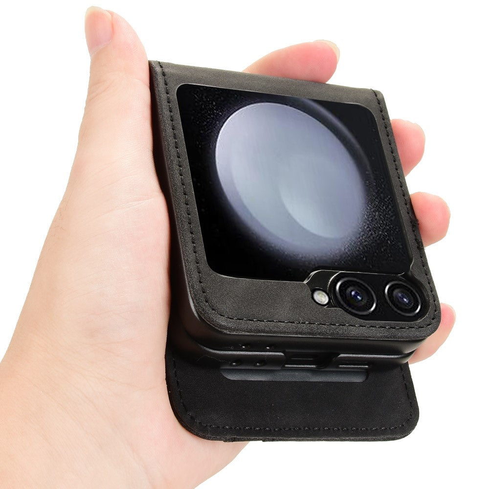 For Samsung Galaxy Z Flip7 FE 5G / Z Flip6 5G PU Leather+PC Phone Case Separable Design Card Slot Skin-Touch Cover - Black