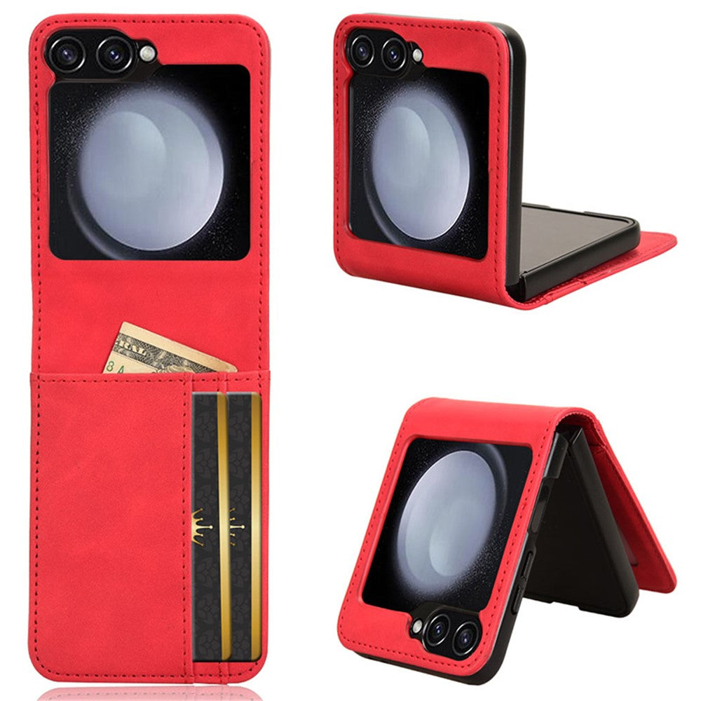 For Samsung Galaxy Z Flip7 FE 5G / Z Flip6 5G PU Leather+PC Phone Case Separable Design Card Slot Skin-Touch Cover - Red