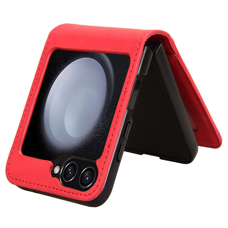 For Samsung Galaxy Z Flip6 5G PU Leather+PC Phone Case Separable Design Card Slot Skin-Touch Cover - Red