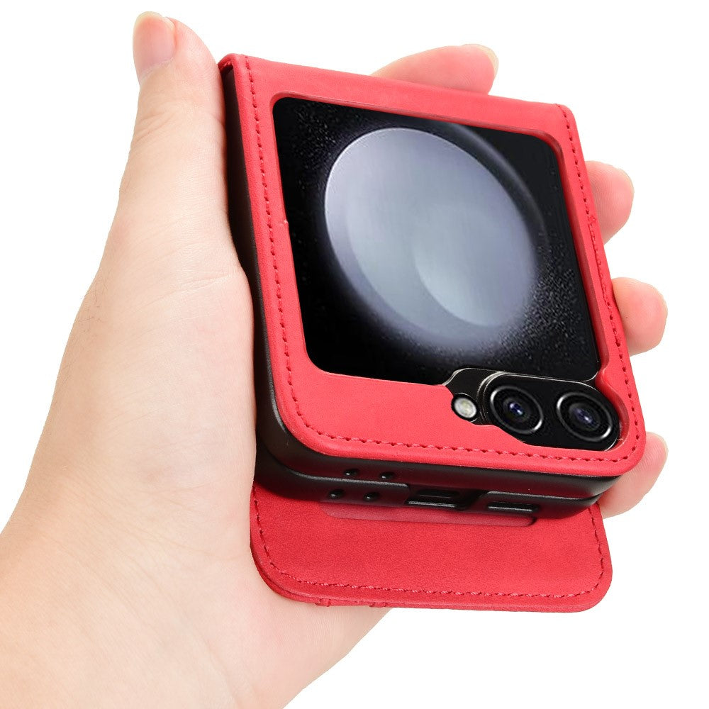 For Samsung Galaxy Z Flip7 FE 5G / Z Flip6 5G PU Leather+PC Phone Case Separable Design Card Slot Skin-Touch Cover - Red